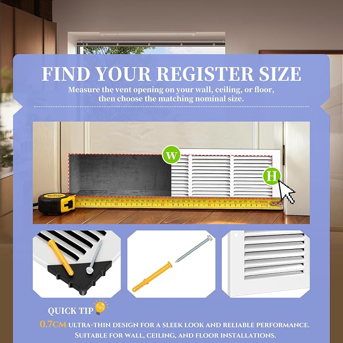 Fancat 30x6 Steel Return Air Grille, HVAC Vent Cover, 0.7cm Overall Depth - Image 6