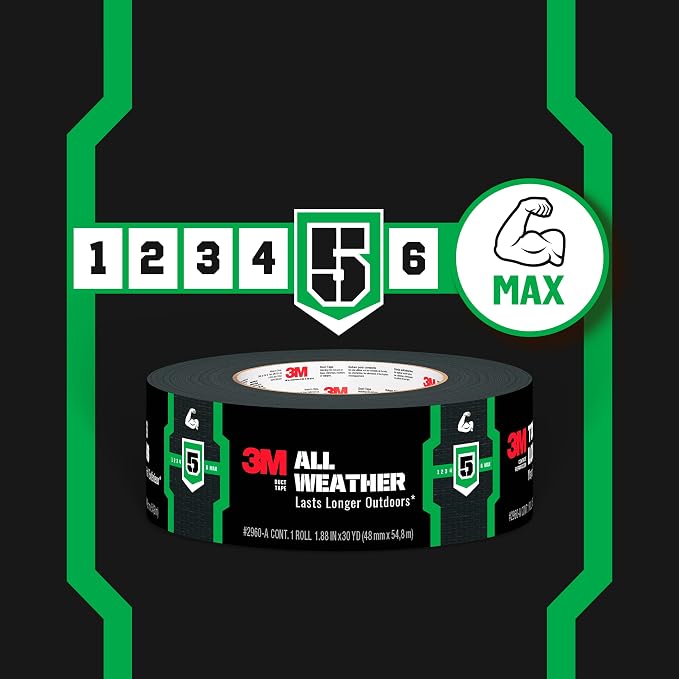 3M All Weather Black Duct Tape, 1.88 in x 30 yd, UV/Water Resistant | Stands up - Image 8
