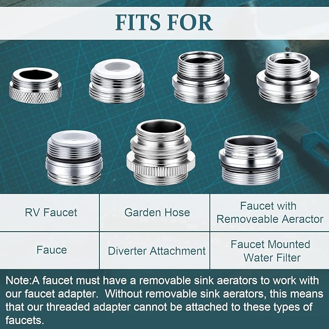 Hotop 7 Pcs Brass Faucet Adapter Kit Kitchen Male Female Faucet Adapter | Male - Image 6