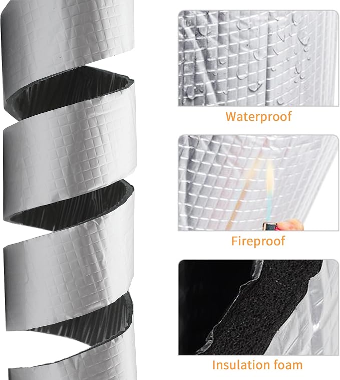 DOBTIM Foam Foil Pipe Insulation Wrap 4 in x 32 ft, Reflective Foil Insulation - Image 3