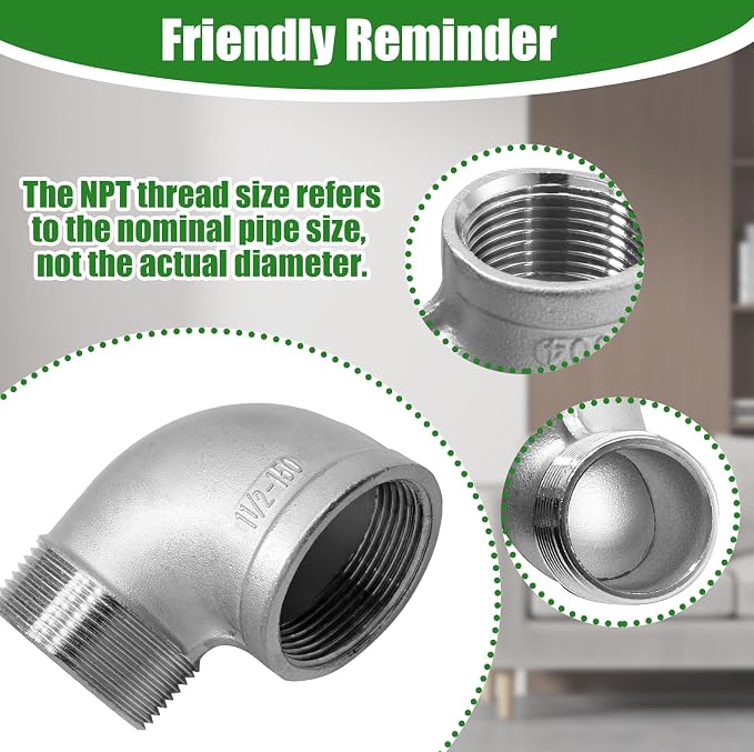 1 Pack Street Elbow, 90 Degree 1-1/2 Inch, Stainless Steel | Male and Female - Image 5