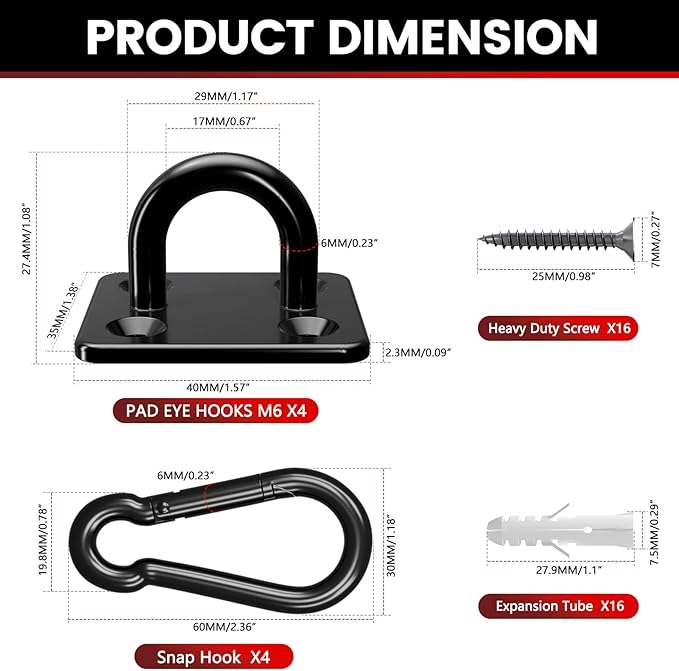 304 Stainless Steel Pad Eye Snap Hook, M6 Ceiling Hook 800Lb, Yoga Gym Equipment - Image 2