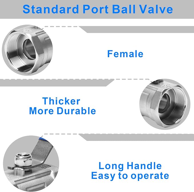 DERNORD Stainless Steel Ball Valve 1PC Type 2 Inch NPT Standard Port - Image 3
