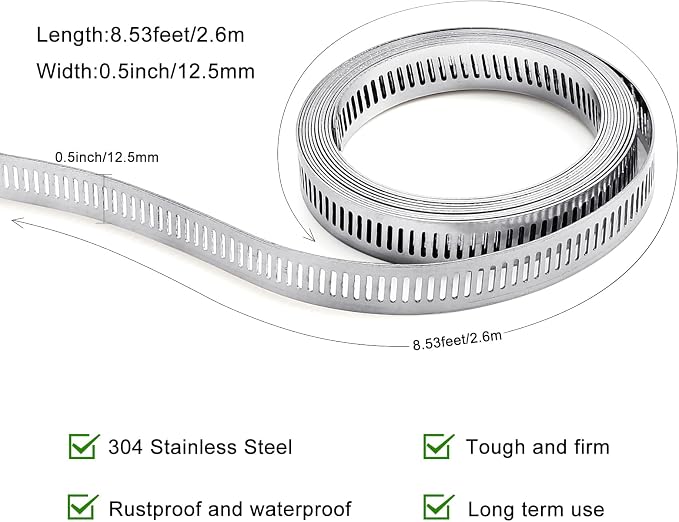 Hose Clamps, DIY 8.5 FT Metal Strap + 6 Fasteners, Hose Clamps Stainless Steel - Image 4