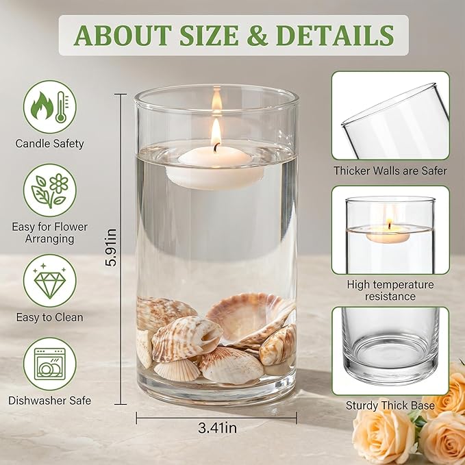 12pcs Thick Glass Cylinder Vase, 6 Inch Clear Glass Flower Vases | Floating - Image 2