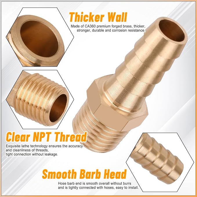 KOOTANS 32PCS Brass Hose Barb Fittings Barb to NPT Male Thread Adapter Kit - Image 4