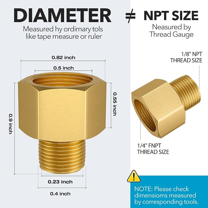 Gsinodrs 2PCS Brass Pipe Fitting, 1/4" Female x 1/8" Male NPT Thread Brass Hex - Image 2