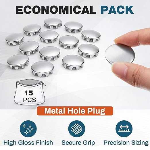 Hicarer 15 Pack Fit 1" Hole Metal Hole Plugs, Nickel-Plated Steel Snap-in Cover - Image 6