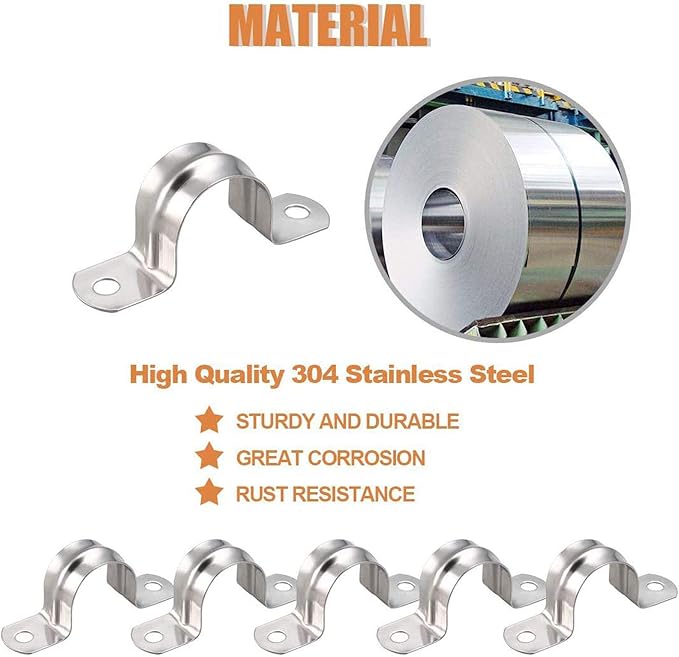 20 Pcs 1.5inch Rigid Pipe Strap, Two Hole Stainless Steel Strap U Bracket - Image 4