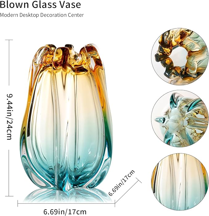 Hand Blown Glass Flower vases, Unique Glass vases, Wide Mouth vases, Small - Image 3