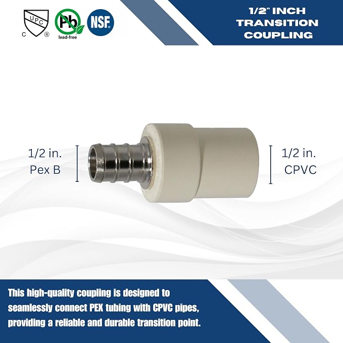 10 Pack XFITTING 1/2" Pex x 1/2" CPVC Coupling, Brass Pex B Crimp - Image 5