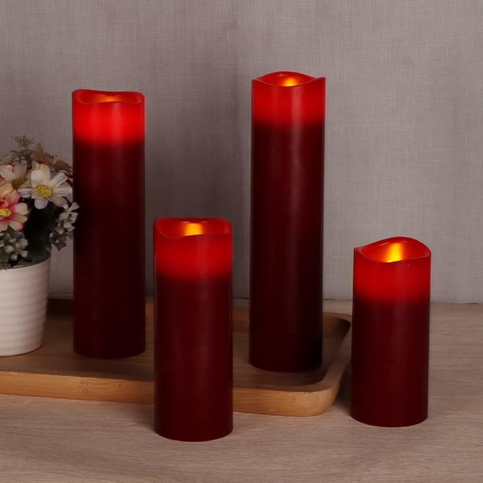 Flameless Candles Led Candles Pack of 9 Burgundy Real Wax Battery Candles - Image 5