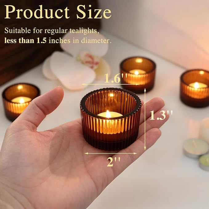 12 Pack Tealight Amber Candle Holders, Votive Tea Light Candle Holder | heat - Image 2