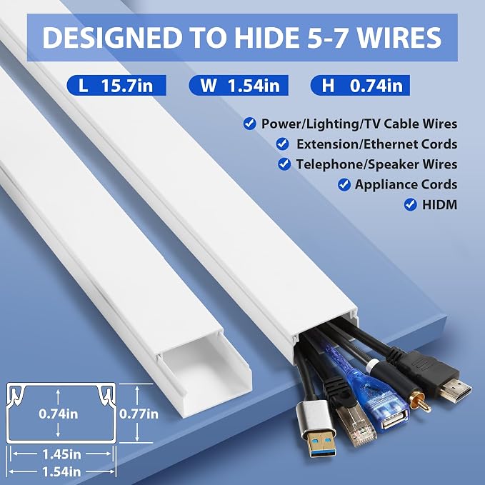 157in Cord Covers for Wires on Wall, Large Wall Wire Hider Kit, Cable Covers - Image 2