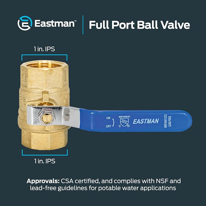 Eastman 1 Inch IPS Heavy Duty Full Port Ball Valve, Brass Plumbing Fitting - Image 6