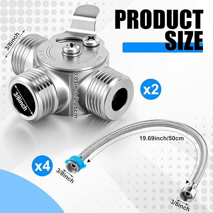 2 Pack 3/8 Inch Brass Manual Thermostatic Shower Water Mixing Valve | Hot and - Image 2