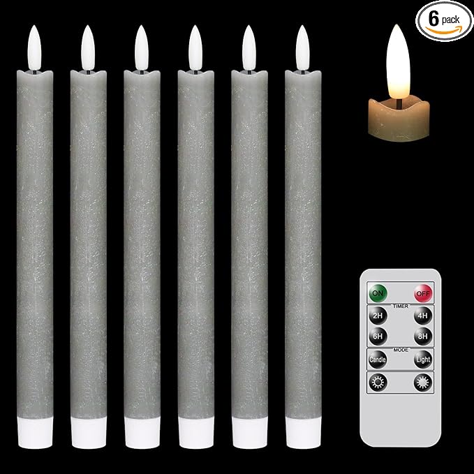 GenSwin Flameless Taper Candles LED Battery Operated Remote Timer Grey | LED by GenSwin