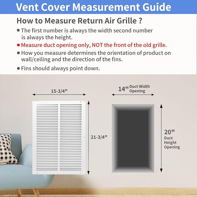 Howeall 14"W x 20"H Steel Return Air Grille, Air Return Vent Cover - Image 5