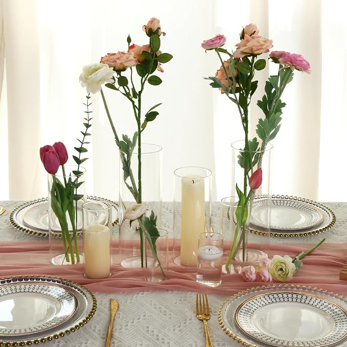 Fixwal 24pcs Clear Glass Cylinder Vases, 10 Inch Tall | Cylinder Vases - Image 4