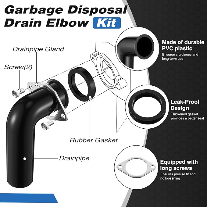 2 Pack 1.5" Garbage Disposal Drain Elbow Kit, Gasket and Screws - Image 4