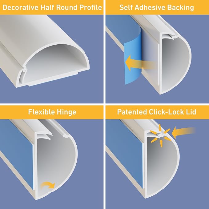 D-Line Half Round Cord Hider, Patented Cable Cover, Hide TV Wall Mount Wires - Image 3