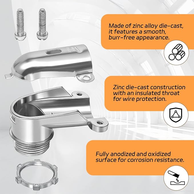 6 Pcs 90° Squeeze Connectors, Zinc Die Cast, 1/2 Inch Flexible Metal Conduit - Image 4