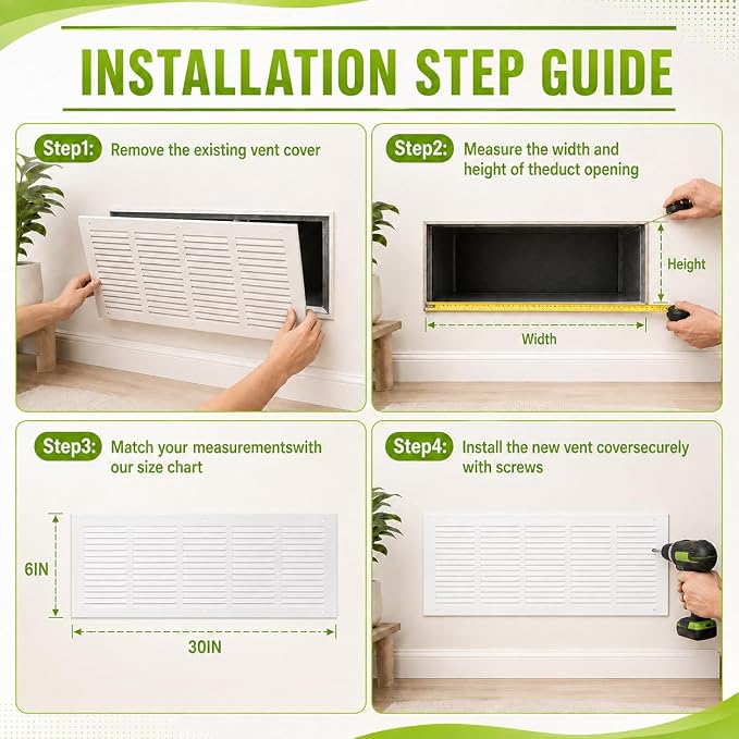 24" x 6" Return Air Grille Duct Opening, Ceiling Sidewall Floor Cold Air Intake - Image 4