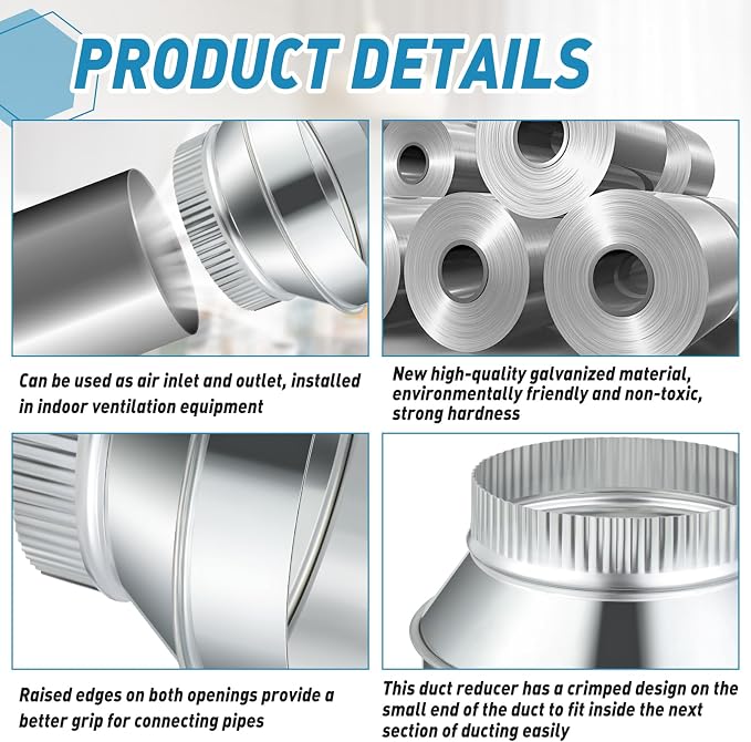 1 Pcs 7 Inch to 6 Inch Duct Reducer Increaser | Galvanized Steel Air Duct - Image 3