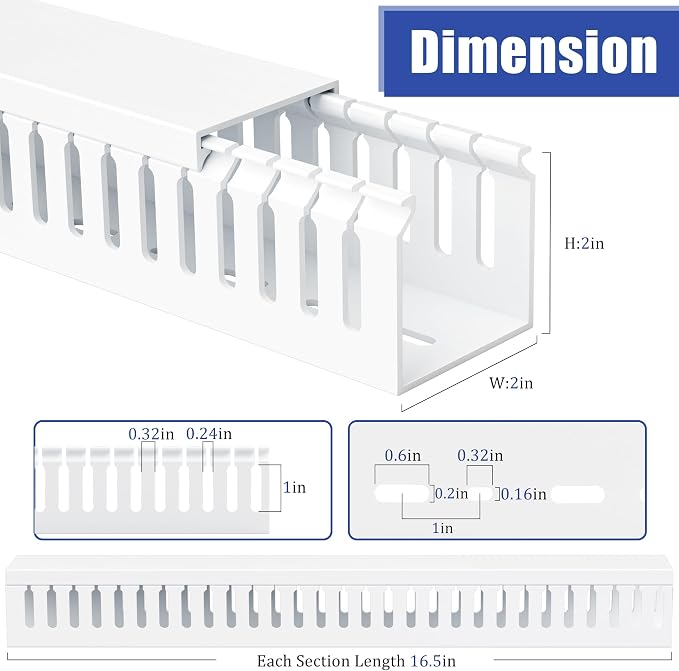 2" H x 2" W Cable Raceway, 132in Under Desk Wire Management Channel, 16.5in Each - Image 2