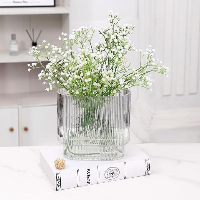 Ribbed Vase, Fluted Glass Vase for Flowers, Modern Vases for Living Room - Image 9