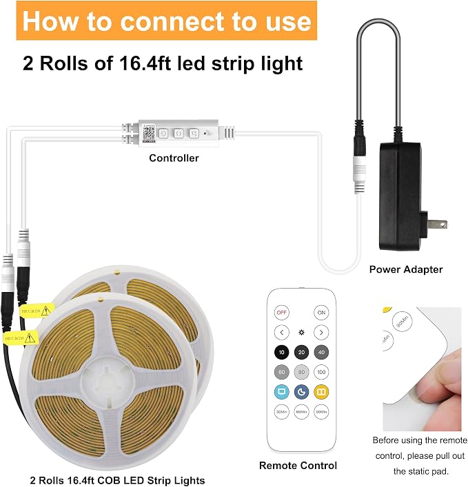 AXMOTUT 32.8ft White COB LED Strip Light - Image 3