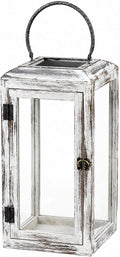 16" High Wooden Lantern Made of Solid Firwood in Whitewash by Unknown