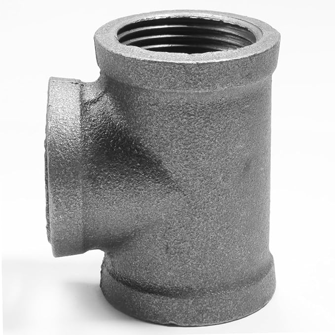 Black Cast Iron Tee Fitting 1/2" Female Thread, 3 Way Industrial Pipe Connector by SNGSPKPipeFittings