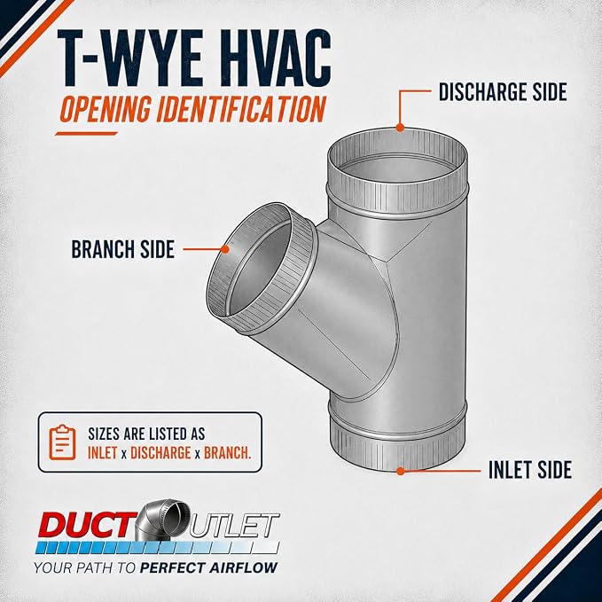 12" x 10" x 10" T-Wye HVAC Duct Fitting, 26 Gauge Galvanized Steel Round Duct - Image 3