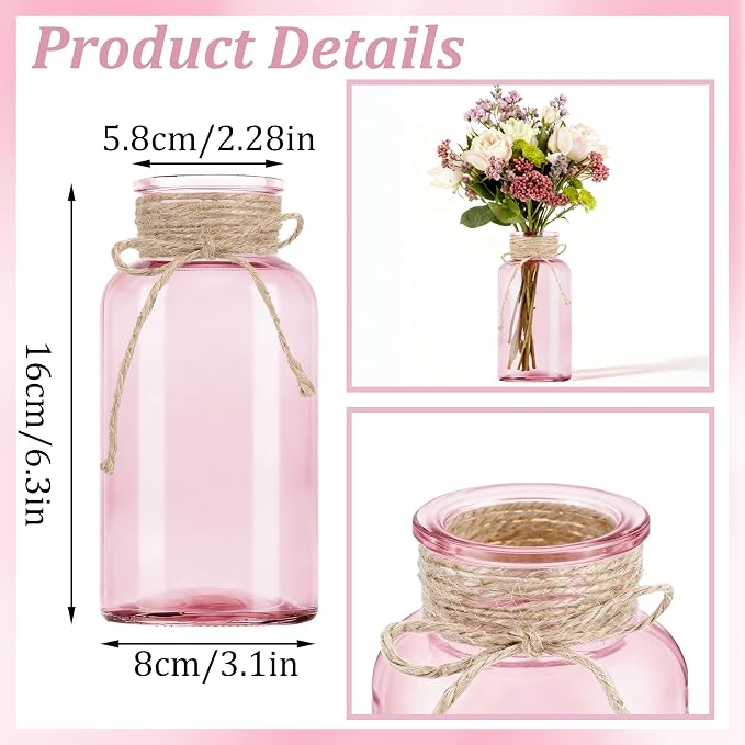 3 Pack Mason Jar Vases for Centerpieces, Wide Mouth Mason Jars - Image 2