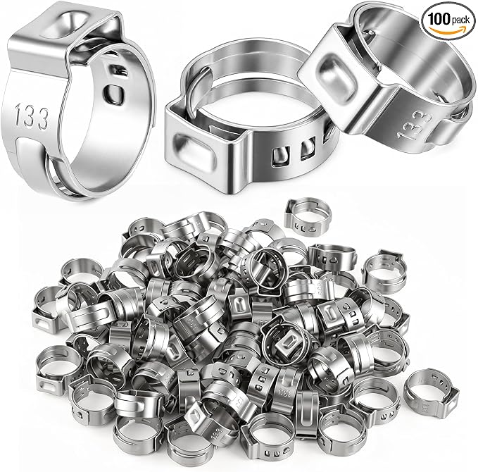 100 Pcs 3/8 Inch Pex Cinch Clamps, 304 Stainless Steel Crimp Rings Single Ear by CraftyDream