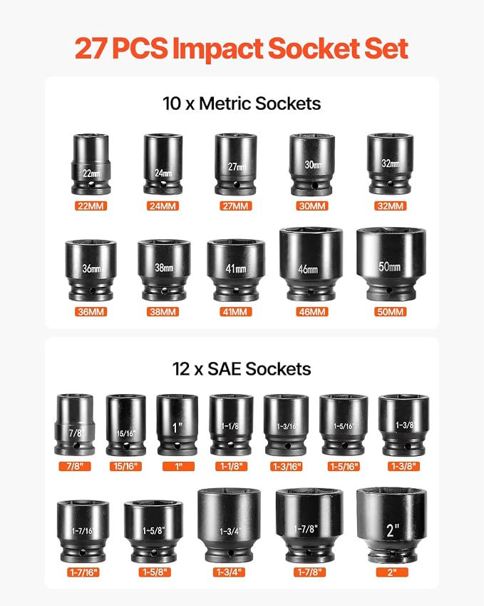 VEVOR Impact Socket Set, 3/4 Inches Socket Assortment, Drive Socket Set Impact - Image 3