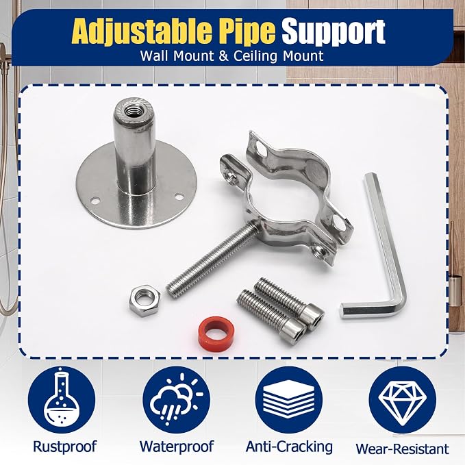 2pcs Adjustable Pipe Support Bracket, 1 Inch Pipe Clamp | Stainless Steel - Image 5