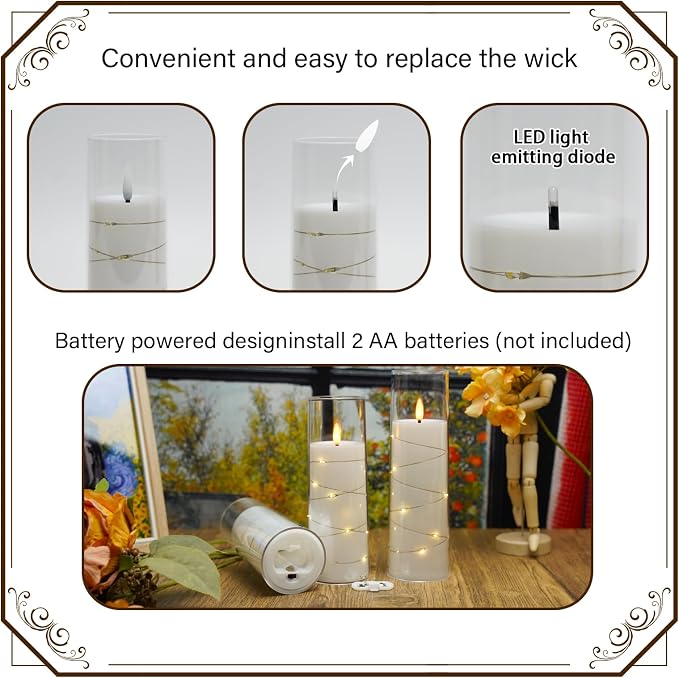 Nimiko Flickering Flameless LED Candles, Acrylic LED Pillar Candles - Image 2