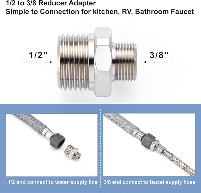 1/2 to 3/8 Water Line Adapter, Male to Male Reducer Faucet Adapter, 4 Pack | - Image 2