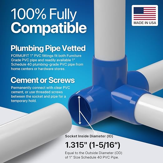 1” 4-Way Tee Furniture Grade PVC Fitting in Blue, Made in USA, UV-Resistant - Image 5