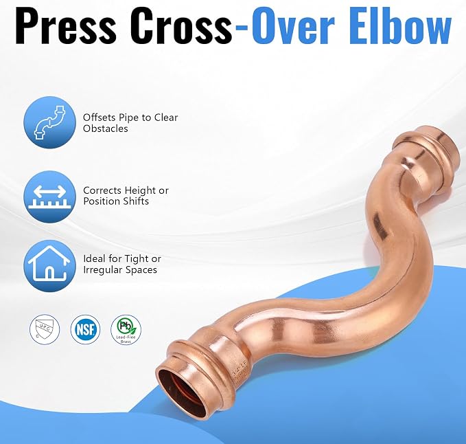 3/4" Copper Press Cross-Over Fitting – Offset Copper Press Connector - Image 3