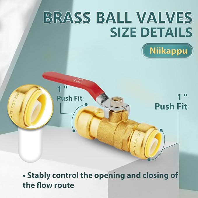 1" Ball Valves, 4 Pack Push Fit Shut Off Valves - Image 2