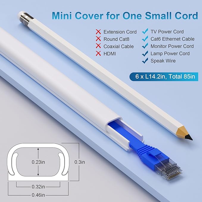 ZhiYo 85" Cord Cover for 1 Wire, Mini White Cord Hider Wall, 0.5"W x 0.3"H | - Image 2