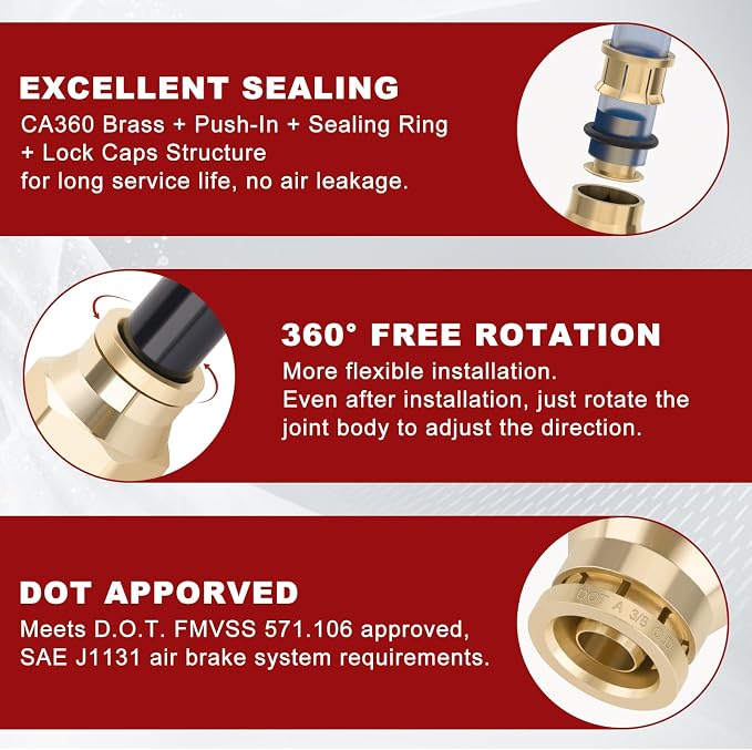 DOT Approved Male Straight Brass Union 3/8" Tube x 1/2" NPT, Quick Connect Union - Image 4