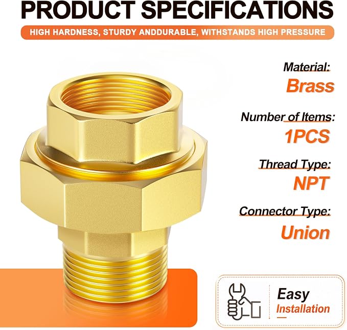 GASHER 1" NPT Brass Union Pipe Fitting | 1 Inch Male x 1 Inch Female Thread - Image 2