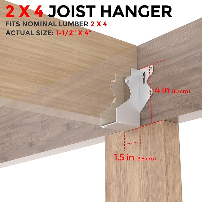 50 Pcs 2x4 Joist Hangers for Wood, 18 Gauge Metal Face Mount Joist Hangers - Image 3
