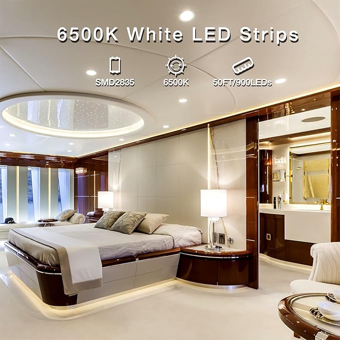 DAYBETTER White LED Strip Lights, 50 ft Dimmable 6500K Bright White Strip - Image 3
