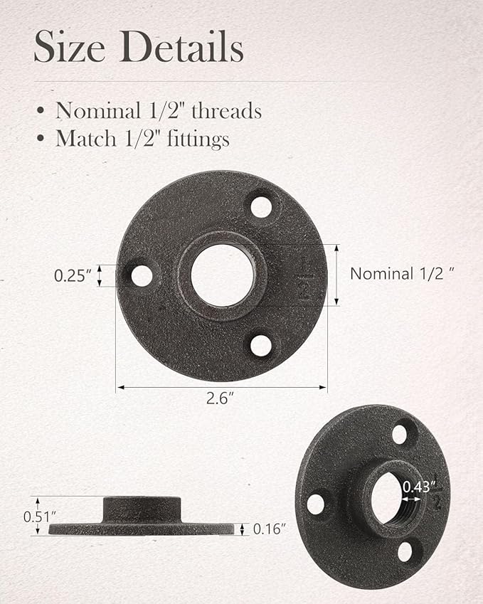 20 Pack 1/2 Inches Industrial Malleable Cast Iron Pipe Flange - Image 3