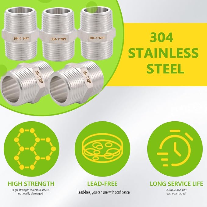 4PCS Hex Nipple 1" x 1" Male Pipe Fittings, 304 Stainless Steel 1 inch NPT - Image 6